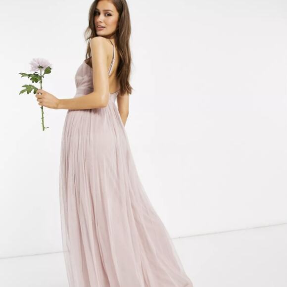 ·Anaya With Love Bridesmaid tulle plunge front maxi dress in pink - Picture 4 of 7